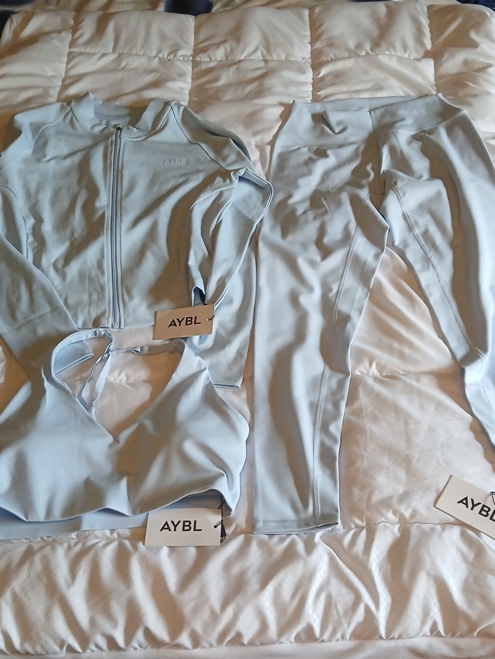 AYBL Light Blue 3-Piece Active Set - Jacket, Leggings, Sports Bra